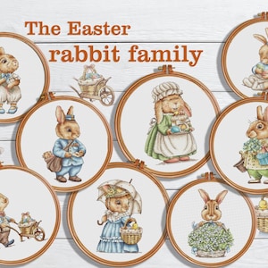 Easter Bunny Family Cross Stitch Pattern BUNDLE PDF (8 Designs) | Spring Rabbit Hoop Art | Easter Egg Décor | Instant Download