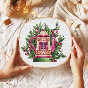 Floral Tea House Cross Stitch Pattern Home Sweet Home Counted Cross Stitch Country House Embroidery Pattern Summer Cabin Cross Stitch