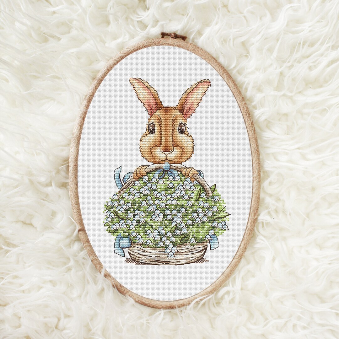 Bunny Flower Cross Stitch Pattern Animal Cross Stitch Chart White ...