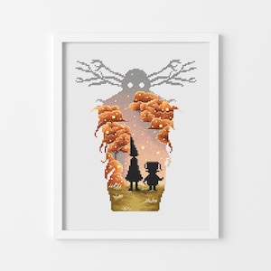 Beast Silhouette - Cross Stitch Pattern, Fall Forest Xstitch, OTGW Xstitch Design, Miyastitch