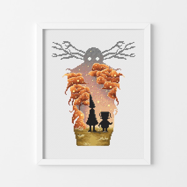 Beast Silhouette - Cross Stitch Pattern, Fall Forest Xstitch, OTGW Xstitch Design, Miyastitch