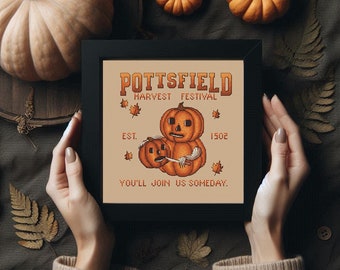 Pottsfield Pumpkin Cross Stitch Pattern – Halloween Hoop Art PDF, Hand-Drawn Autumn Design, Instant Download