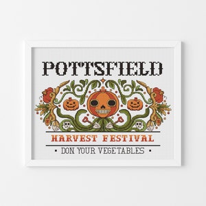 Pottsfield Kreuzstichmuster, Retro Cartoon Kreuzstichmuster, Vintage Halloween Kreuzstich, handgezeichnetes Kreuzstichdesign, PDF-Datei