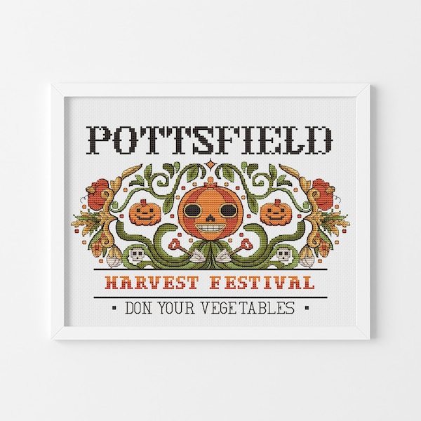 Harvest Festival Cross Stitch Pattern, Retro Cartoon Cross Stitch Design, Vintage Halloween Cross Stitch, Hand-drawn Cross Stitch Design