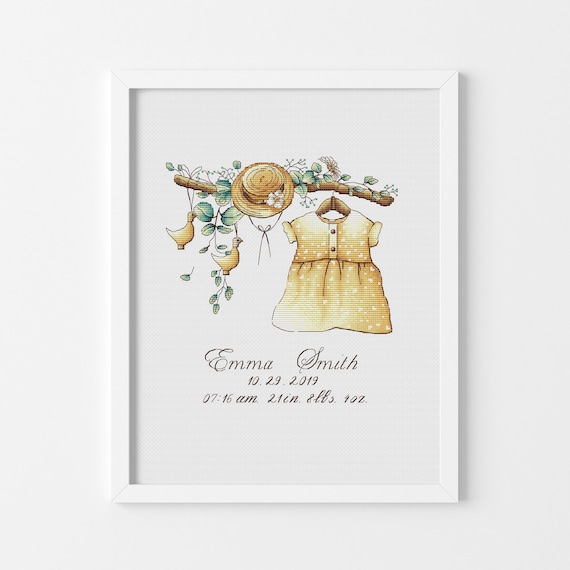 Baby Announcement Cross Stitch Pattern, Girl Birthday Announcement Cross Stitch, Personalized Cross Stitch Design, Custom Cross Stitch, PDF