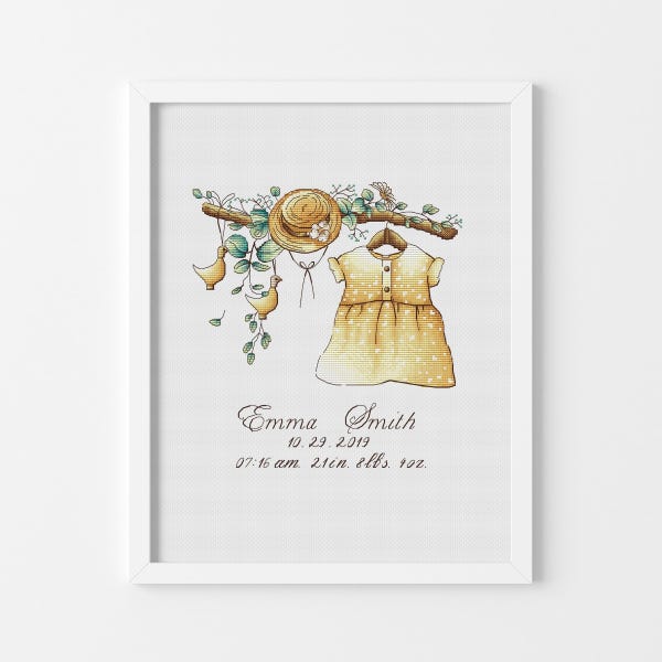 Baby Announcement Cross Stitch Pattern, Girl Birthday Announcement Cross Stitch, Personalized Cross Stitch Design, Custom Cross Stitch, PDF