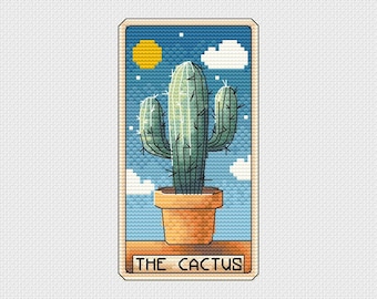 Cactus Tarot - Cross Stitch Pattern - Tarot Card Cross Stitch , Plant Lover , Major Arcana , Sun , Cactus , Modern , Counted , Digital PDF