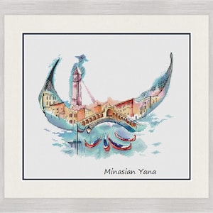 Venice gondola cross stitch pattern Countrry cross stitch chart Venice cross stitch Counted cross stitch Modern cross stitch Digital pdf