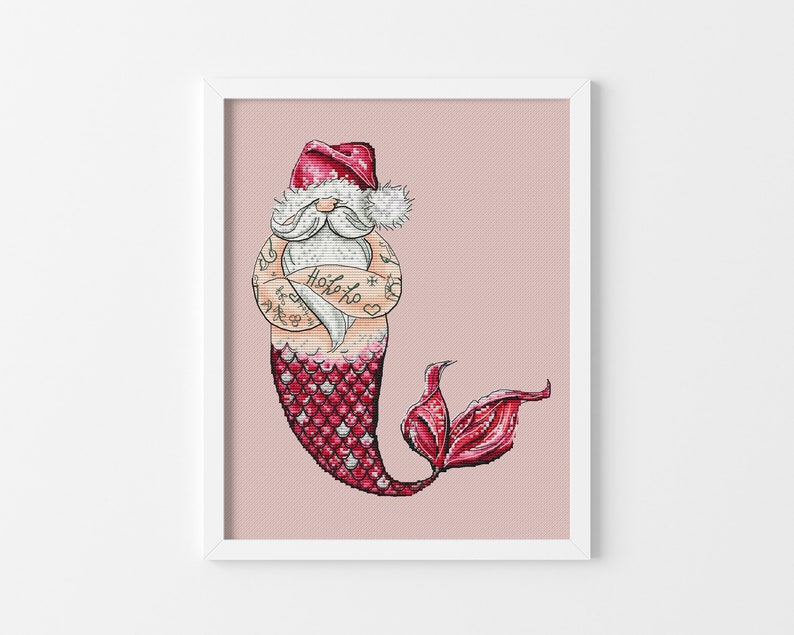 Brutal tattooed santa Christmas cross stitch pattern Hand embroidery design Beginner needlepoint scheme Digital pdf file image 3