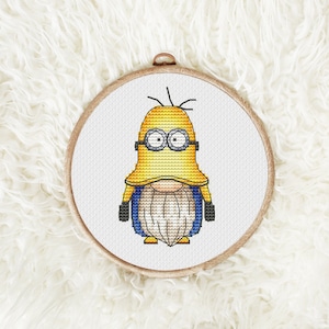 Funny gnome minion Movie cross stitch pattern Hand embroidery design Kids room cross stitch decor Beginner needlepoint pattern Digital pdf