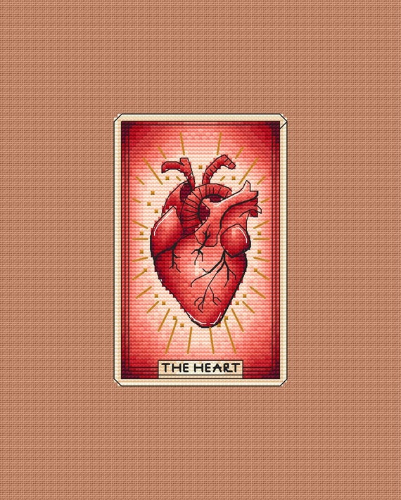 Red Heart - Cross Stitch Pattern - Tarot Card Cross Stitch , Heart