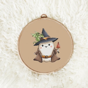 Guard school of wizardy with baby dragon Funny ghost cross stitch pattern Movie cross stitch Fairy cross stitch Hand embroidery design PDF