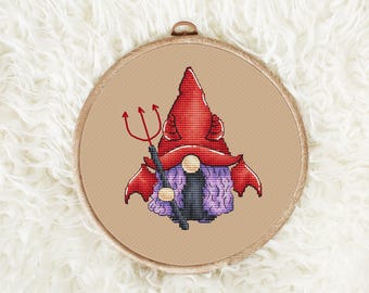 Cross Stitch Pattern – Witch Gnome Girl, Halloween PDF Chart, Spooky-Cute PDF Download