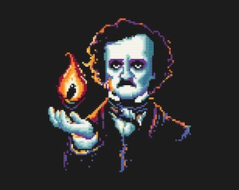 Edgar Allan Poe - Cross Stitch Pattern - Raven , Fire , Gothic Literature , Bookish , Halloween , Spooky , Vintage Horror , Digital PDF