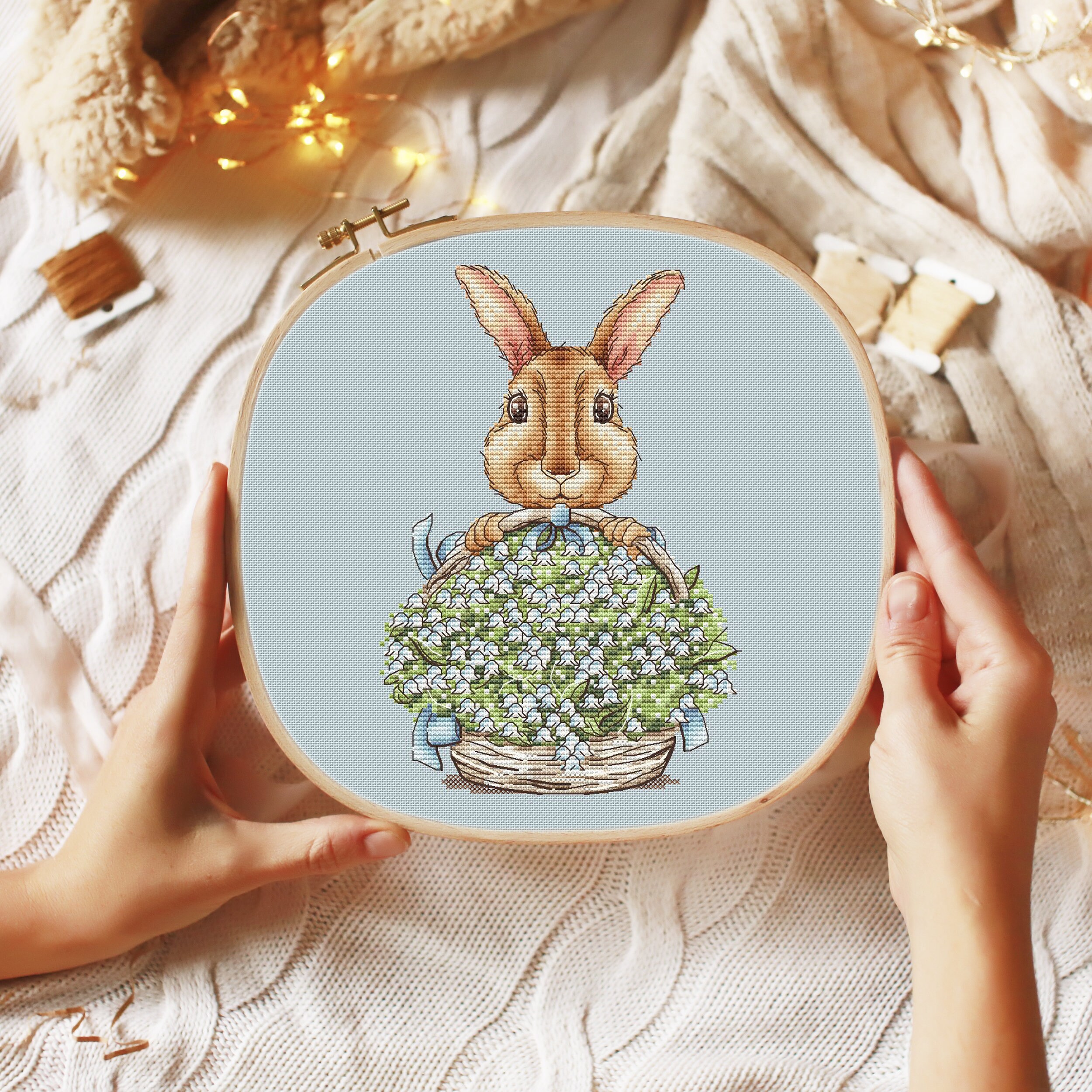 Bunny Flower Cross Stitch Pattern Animal Cross Stitch Chart White ...