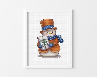 Vintage Snowman - Cross Stitch Pattern, Christmas Cross Stitch Design, Xmas DIY Decoration, Miyastitch