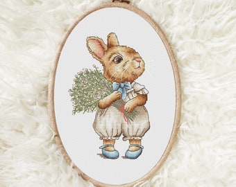 Kruissteekpatroon konijntje wilg boeket Paashaas kruissteekschema Kruissteek kinderkamer Kruissteek baby Getelde kruissteek PDF