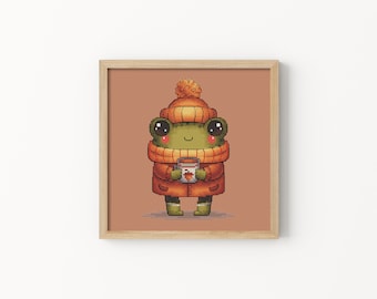 Funny Frog Cross Stitch Pattern, Cute Animal Cross Stitch Design, Little Toad Cross Stitch, Autumn Cross Stitch, Hand-drawn Xstitch Design
