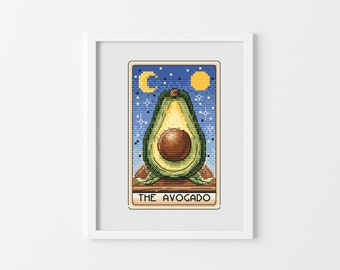 Avocado Tarot - Cross Stitch Pattern - Tarot Card Cross Stitch , Moon , Gothic , Stars , Witchy, Witchcraft , Cute , Magic , Major Arcana