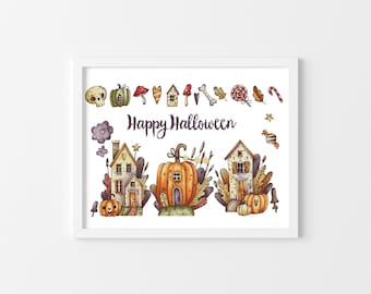 Halloween Cross Stitch Pattern PDF – Pumpkin‑House Sampler “Happy Halloween”, Spooky Mini Motifs | Instant Download DIY Decor