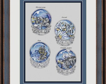 Conjunto de bolas mágicas n.º 1 Patrón de punto de cruz Fandom Diseño de bordado de invierno Patrón de bordado a mano Esquema de bordado para principiantes