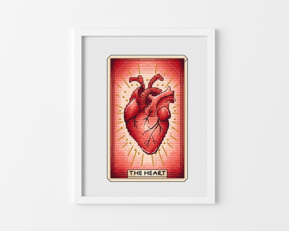Red Heart - Cross Stitch Pattern - Tarot Card Cross Stitch , Heart