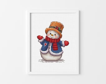 Happy Snowman - Cross Stitch Pattern, Christmas Stocking, Vintage Snowman Cross Stitch, Xmas Decoration, Miyastitch