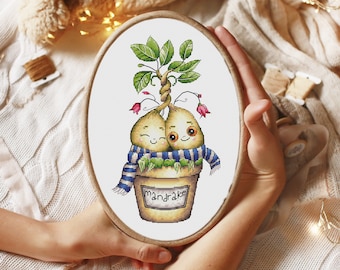 Mandrakes in love Fandom cross stitch pattern Valentines day cross stitch design Beginner needlepoint scheme Wedding gift cross stitch