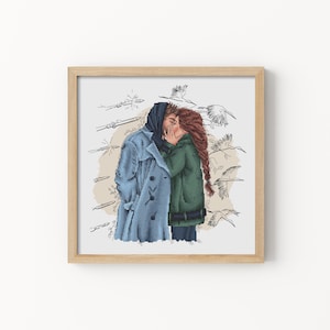 Lovers under war Wedding cross stitch pattern Valentines day cross stitch Hand embroidery design Kiss cross stitch Digital pdf file