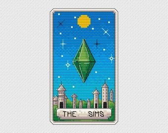 Sims Tarot - Cross Stitch Pattern - Tarot Card Cross Stitch , Major Arcana , Green Diamond , Video Game Cross Stitch , Funny , Digital PDF