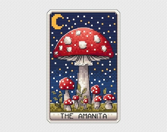 Amanita Tarot - Cross Stitch Pattern - Tarot Card Cross Stitch , Moon , Mushroom , Major Arcana , Gothic , Witchy , Witchcraft , Magic , PDF