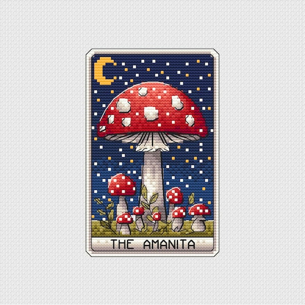 Amanita Tarot - Cross Stitch Pattern - Tarot Card Cross Stitch , Moon , Mushroom , Major Arcana , Gothic , Witchy , Witchcraft , Magic , PDF