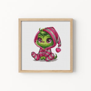 Girl Grinch Cross Stitch Pattern, Christmas Cross Stitch Design, Baby Cross Stitch, Cute Cross Stitch, Cartoon Cross Stitch, Digital PDF