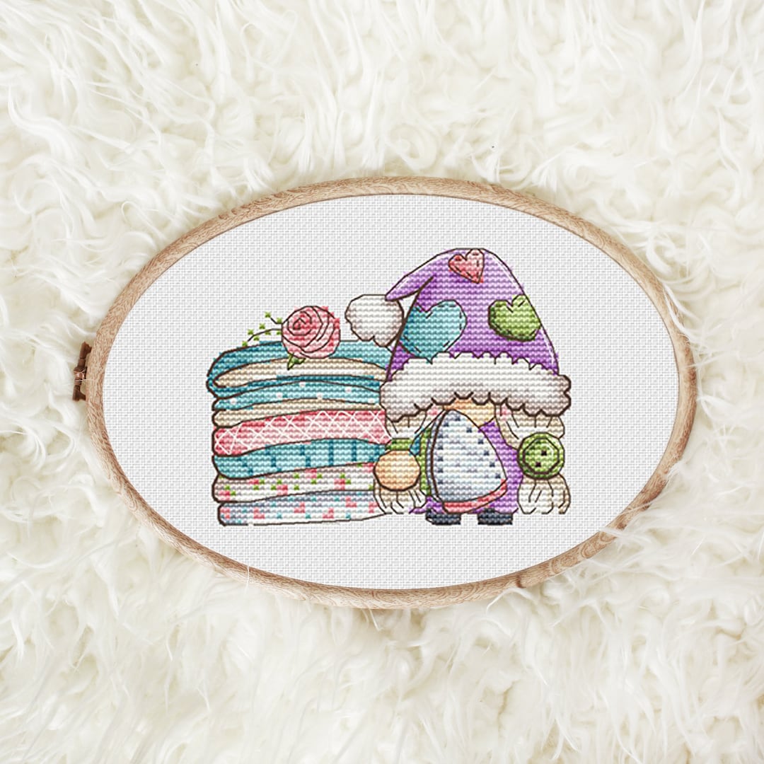 Girl Needleworker Cross Stitch Pattern Gnome Cross Stitch Chart Fiber