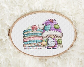 Girl needleworker cross stitch pattern Gnome cross stitch chart Fiber cross stitch Flower cross stitch Iron cross stitch Nerdy cross stitch