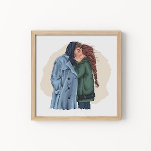Romantic Couple Cross Stitch Pattern, Modern Love Embroidery, Romantic Gift Idea, DIY Anniversary Gift, Instant Download PDF Pattern