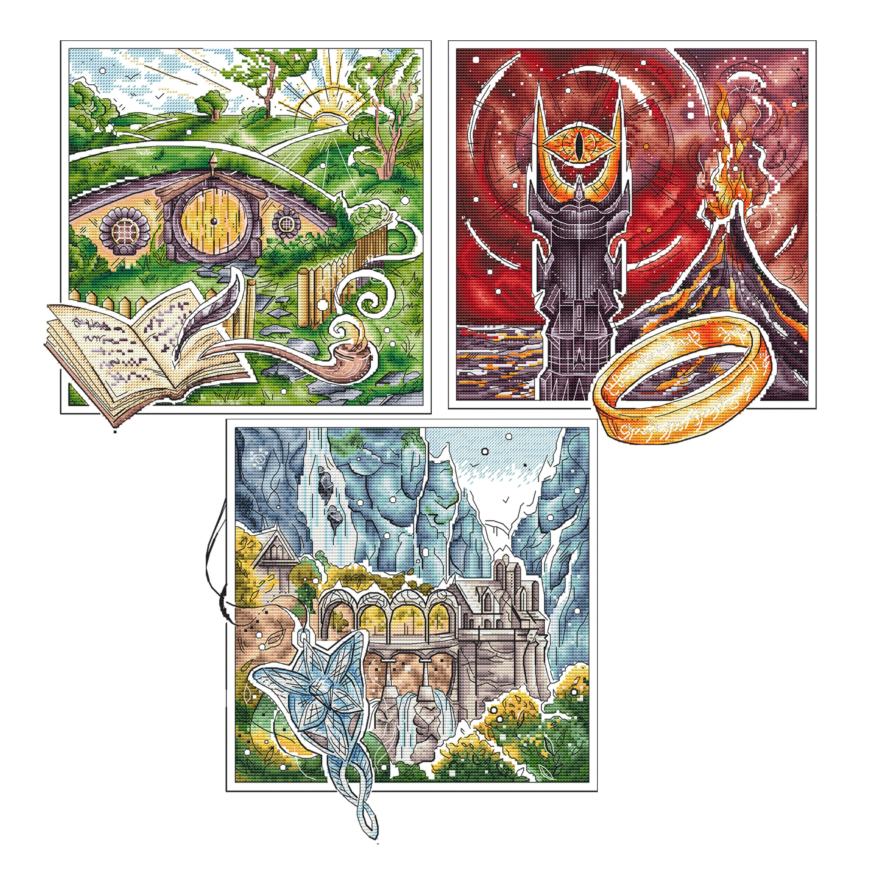 Shire mordor rivendell Fandom cross stitch patterns 3 in 1 | Etsy