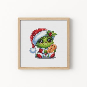 Patrón de punto de cruz del Grinch bebé, diseño de punto de cruz navideño, punto de cruz dibujado a mano, punto de cruz nerd, punto de cruz pequeño, archivo PDF