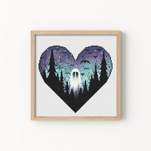 Forest ghost cross stitch pattern Halloween cross stitch Spooky cross stitch Bat cross stitch Counted cross stitch Modern cross stitch