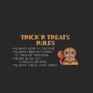 Trick or Treats - kruissteekpatroon, Halloween-steekontwerp, horror, spookachtig, Trick or Treat-regels
