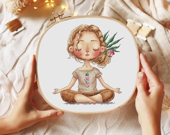 Yoga girl cross stitch pattern Lotus position cross stitch chart Cute cross stitch Girl cross stitch Funny cross stitch Yoga cross stitch