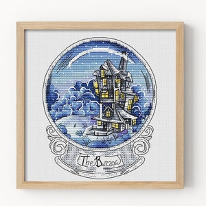 Whimsical Wizard Cottage Snow‑Globe Cross Stitch Pattern PDF | Wonky Winter House Hoop Art | Fantasy Bookish Décor | Instant Download