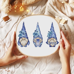 Cute winter gnomes Funny cross stitch pattern Gnomes embroidery design Beginner needlepoint scheme Gnome cross stitch Winter gnomes pattern
