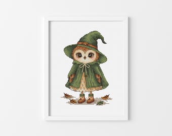 Whimsical Owl - Cross Stitch Pattern, Bird Cross Stitch, Nursery Wall Xstitch Decor, Fall Xstitch Decoration, Autumn Owl