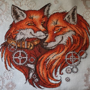 Lovely fox family Cross stitch pattern steampunk Wedding cross stitch gift Home wall cross stitch decor Beginner embroidery pattern