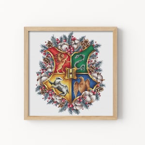 Emblem school of wizards Fandom cross stitch pattern Hand embroidery design Beginner needlepoint scheme Digital pdf file image 1