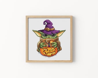 Cute baby allien Halloween cross stitch pattern Hand embroidery design Beginner needlepoint scheme Digital pdf file