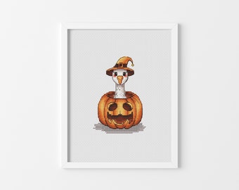 Funky Goose Cross Stitch Pattern, Halloween Cross Stitch Design, Pumpkin Cross Stitch, Animal Cross Stitch, Silly Goose Cross Stitch, PDF