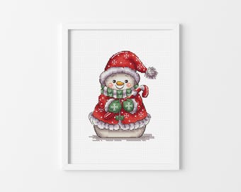 Candy Snowman - Christmas Cross Stitch Pattern, Christmas DIY Decor, Snowman Cross Stitch, Miyastitch