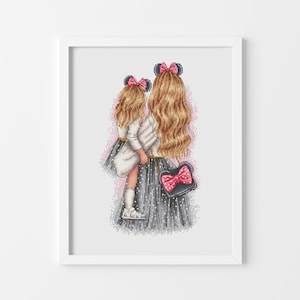 Mom and baby daughter Family cross stitch pattern Hand embroidery design Mothers Day cross stitch gift Custom cross stitch Digital pdf file